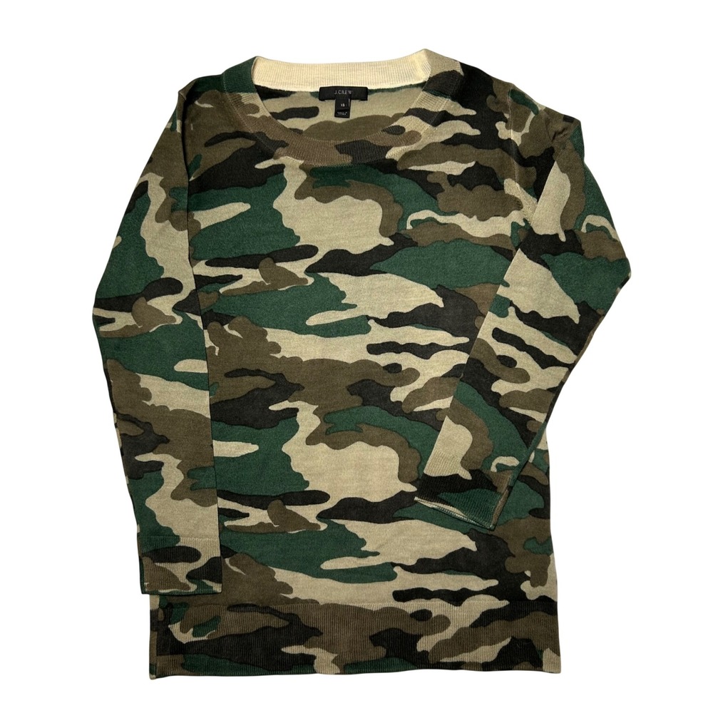 J.Crew‎ Women Merino Wool Camouflage Crewneck Lightweight Sweater XS Grunge Y2K